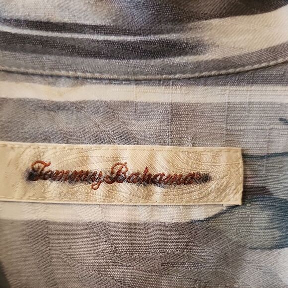 Men's Blue and Gray Striped Shirt 100% Silk - Picture 2 of 5